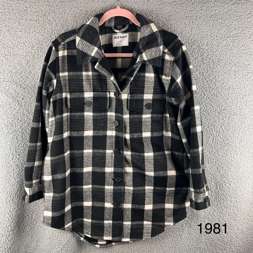 Old Navy Women’s Black & White Plaid Button-Down Shirt Jacket Size M NWT